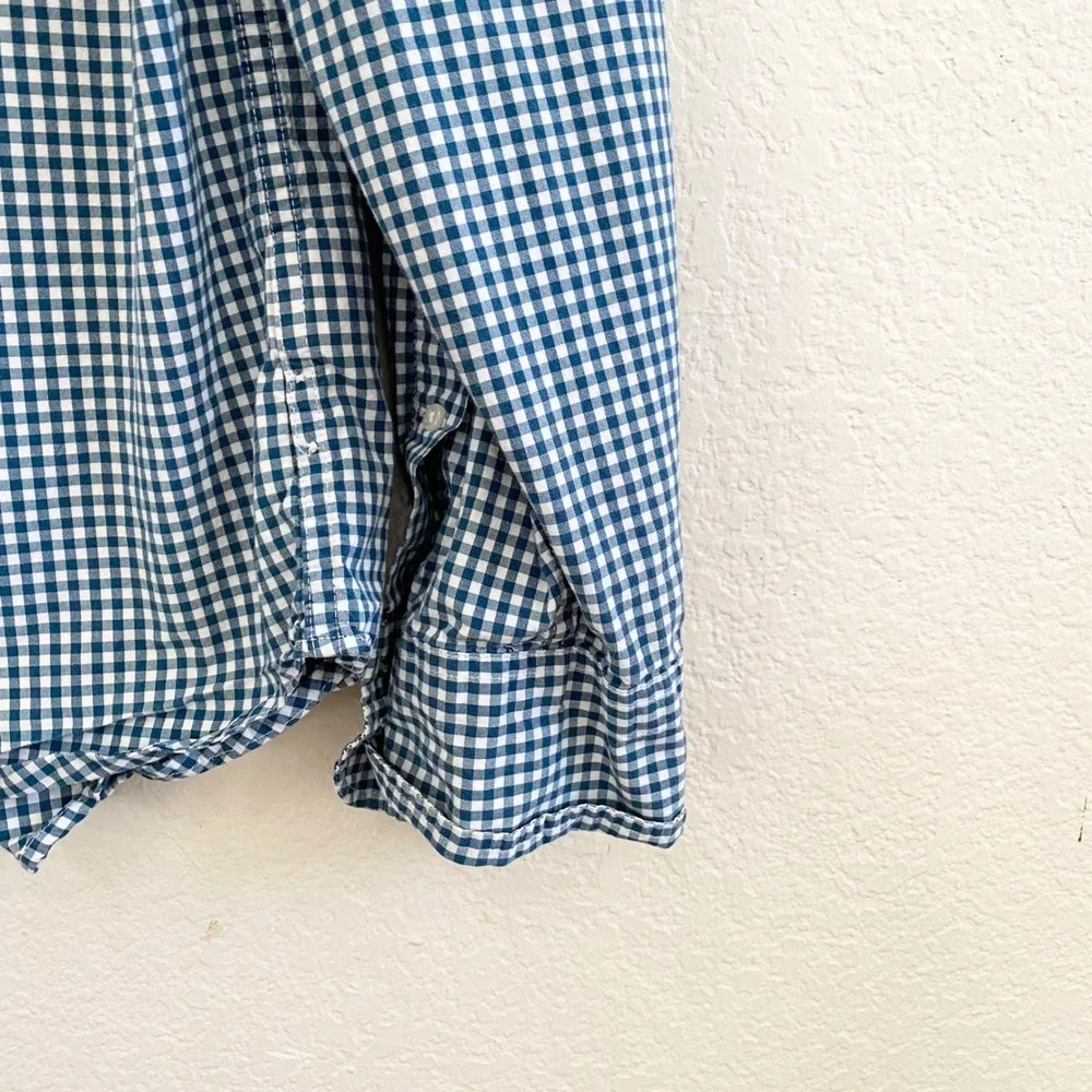 J Crew Slim Fit Stretch Gingham Button Down Shirt Mens XL Green White 98% Cotton